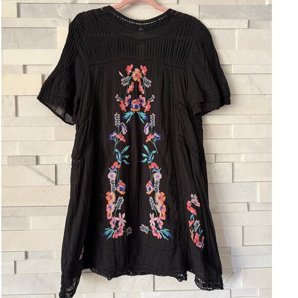 FREE PEOPLE Perfectly Victorian Floral Embroider Ruffle Sleeve Mini Dress S Boho - Picture 2 of 8